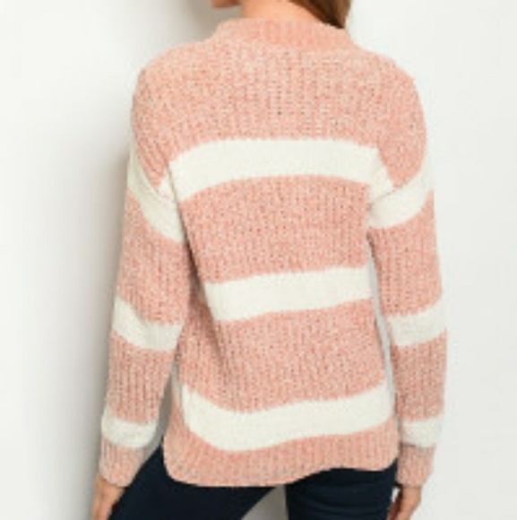 Cozy Pink and White Striped Sweater - Picture 2 of 3